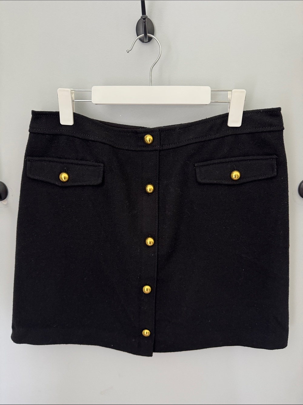 Loft Black Mini Skirt with Gold Button Front